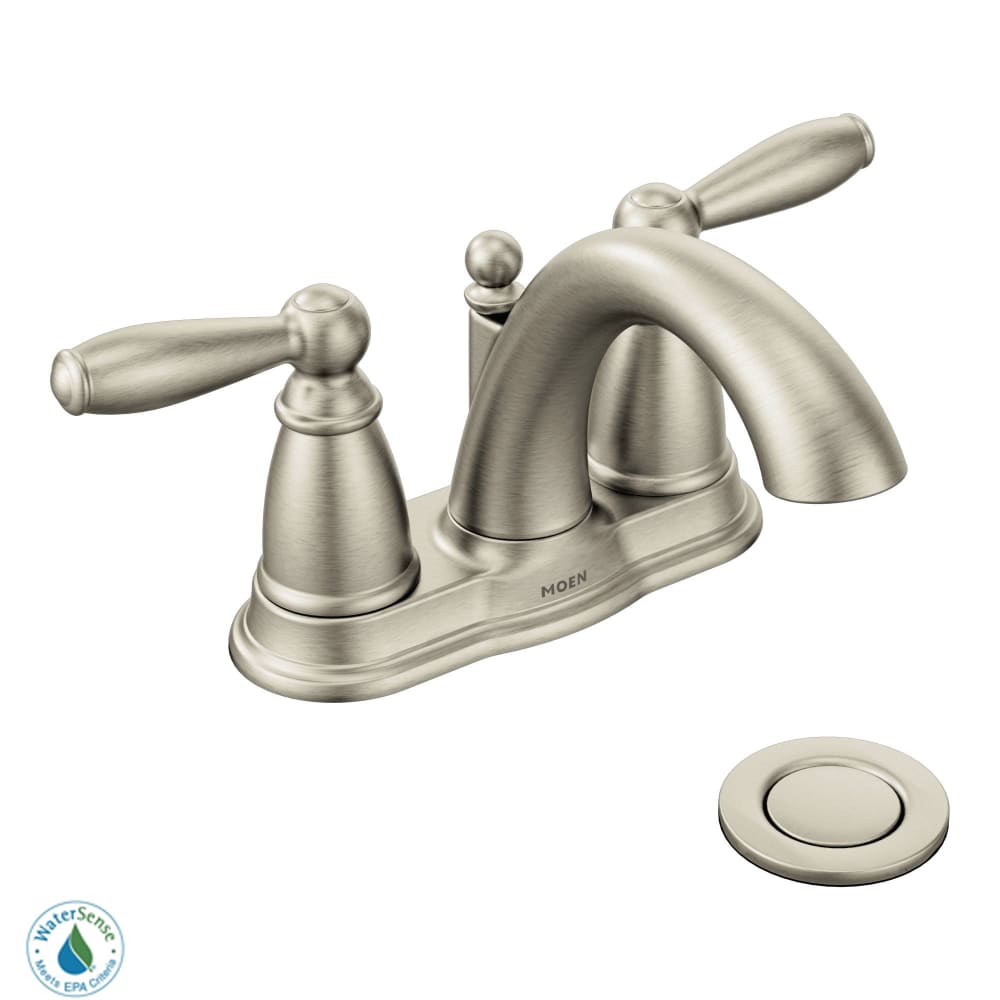Moen Brantford Double Handle Centerset Bathroom Faucet - Pop-Up Drain Assembly and Valve Included Brushed Nickel