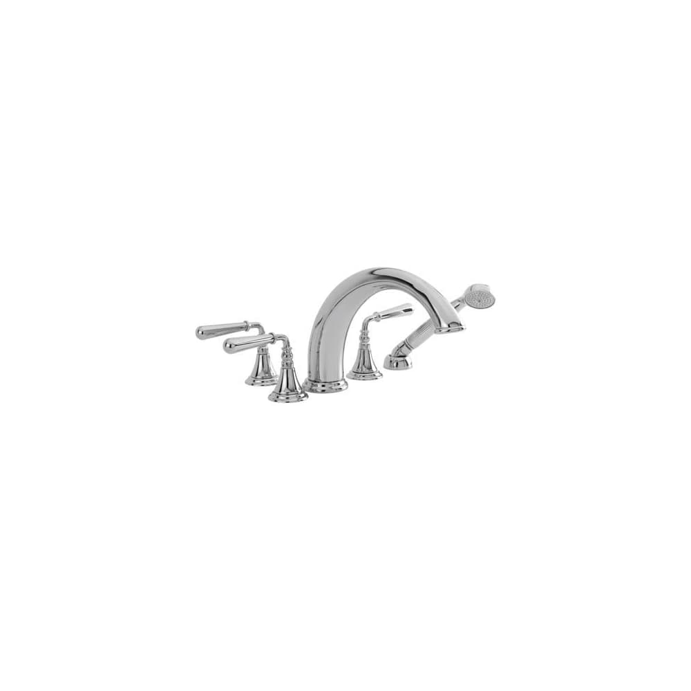 Bevelle Triple Handle Deck Mounted Roman Tub Filler with Handshower and Metal Lever Handles