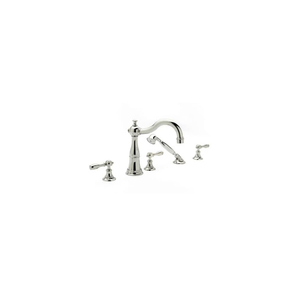 Victoria Triple Handle Deck Mounted Roman Tub Filler with Handshower and Metal Lever Handles