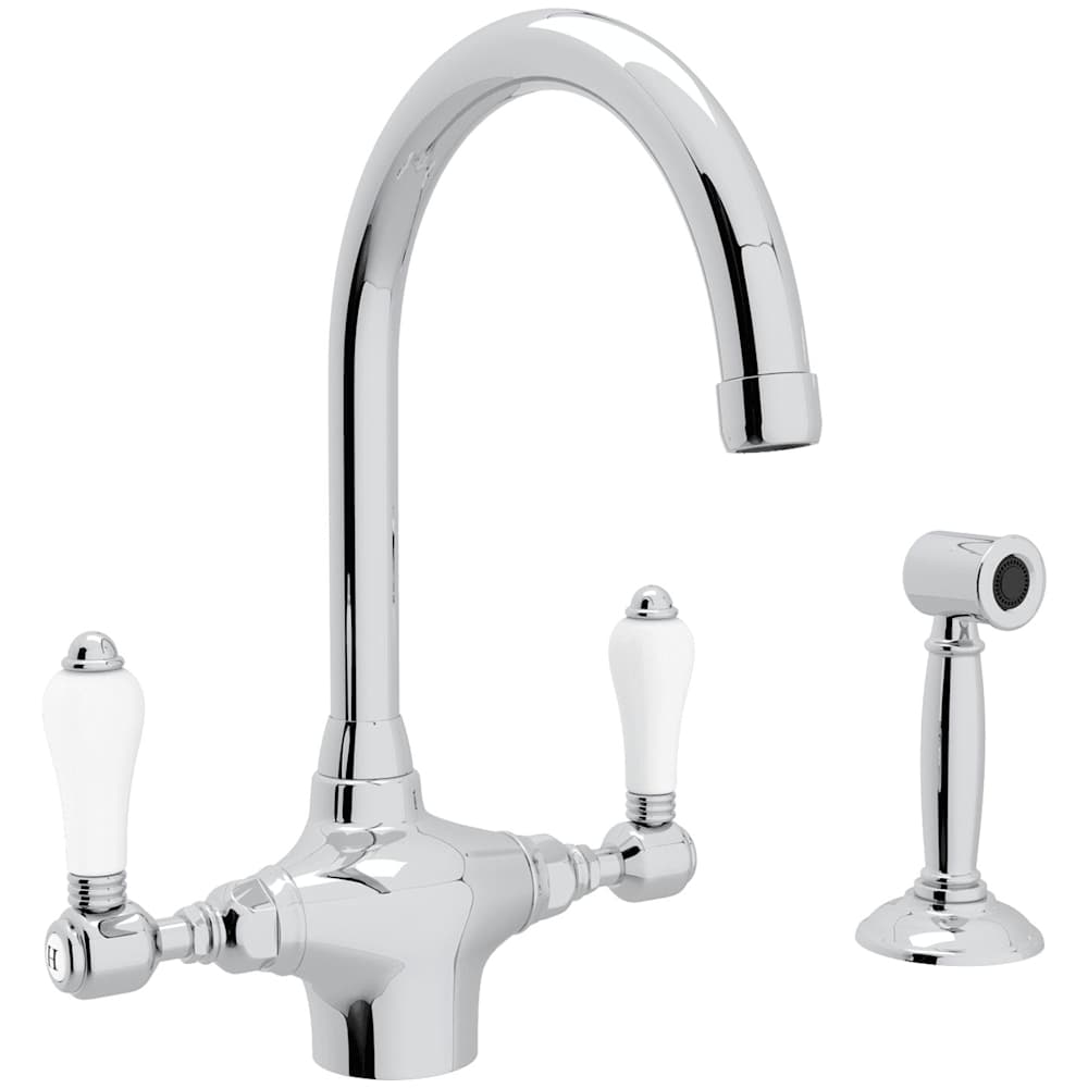 San Julio 1.5 GPM Single Hole Kitchen Faucet with Porcelain Lever Handles- Includes Side Spray