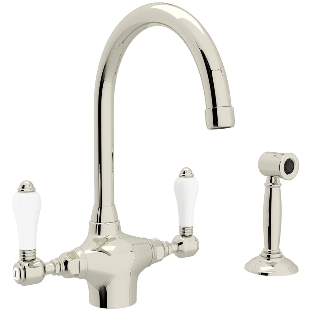 San Julio 1.5 GPM Single Hole Kitchen Faucet with Porcelain Lever Handles- Includes Side Spray