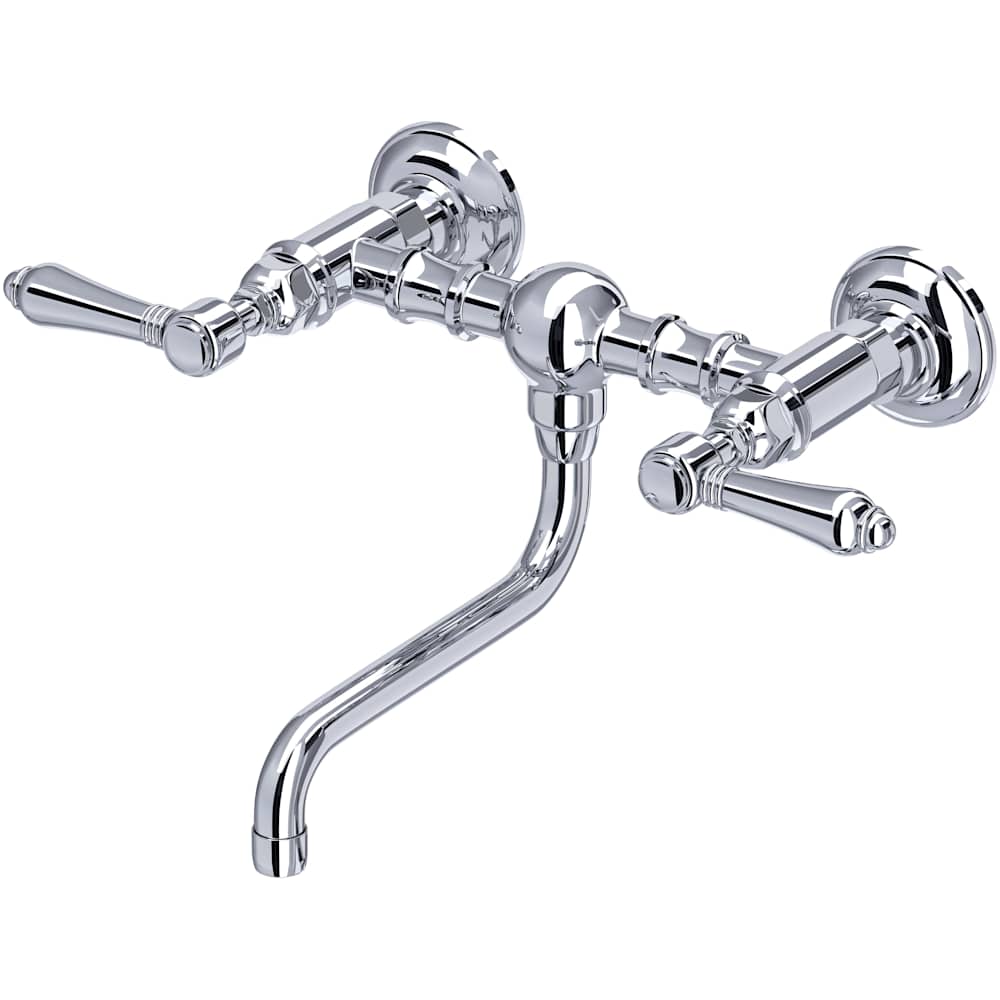 Acqui 1.2 GPM Wall Mounted Widespread Bridge Bathroom Faucet with Metal Lever Handles