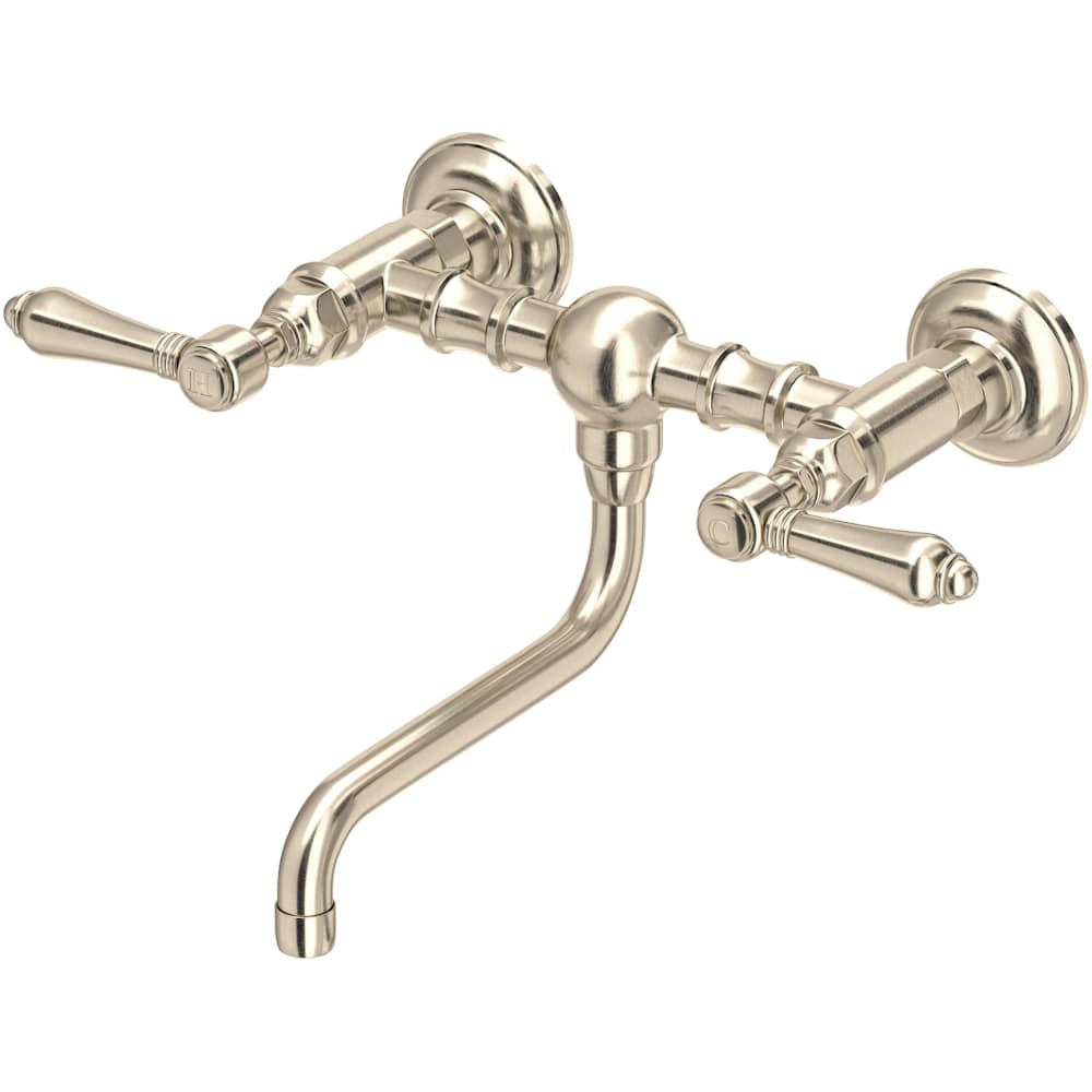 Acqui 1.2 GPM Wall Mounted Widespread Bridge Bathroom Faucet with Metal Lever Handles