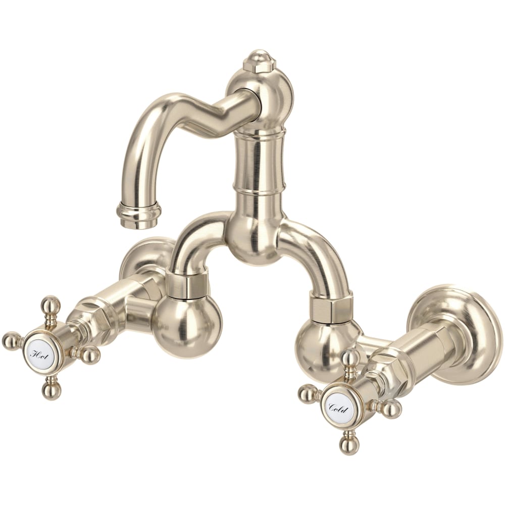 Acqui 1.2 GPM Wall Mounted Widespread Bridge Bathroom Faucet with Pop-Up Drain Assembly