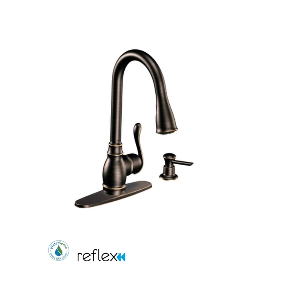 Moen Anabelle Single Handle Kitchen Faucet with Pulldown Spray and Soap Dispenser Mediterranean Bronze
