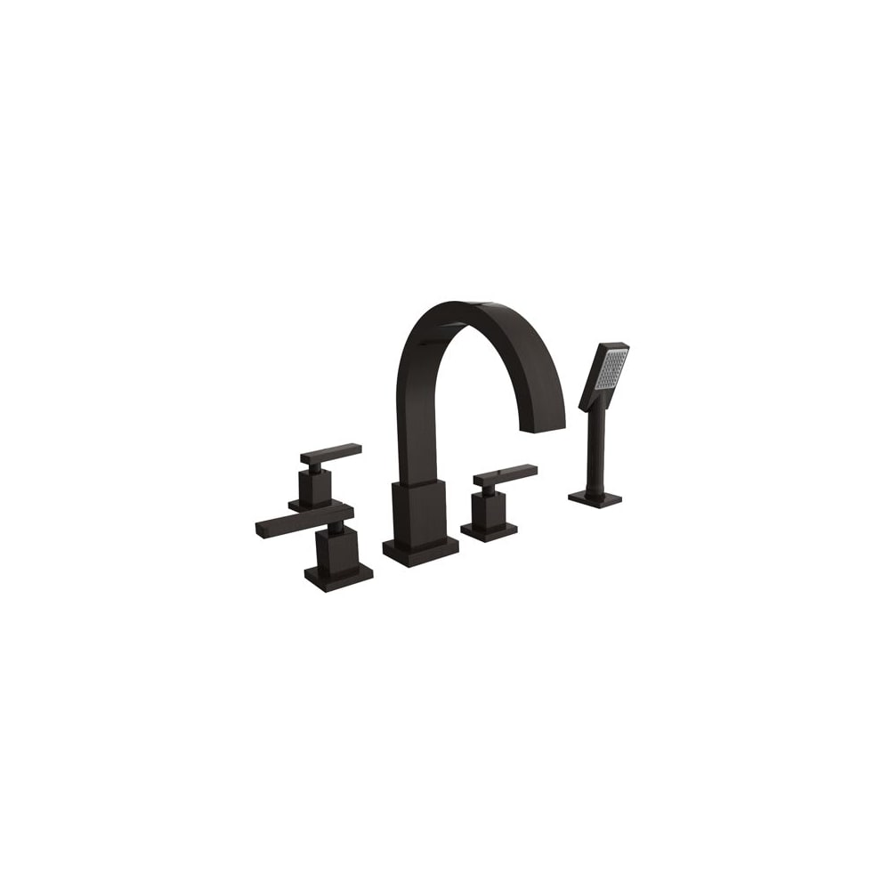 Secant Deck Mounted Roman Tub Filler with Tub Spout, Metal Lever Handles, and Hand Shower