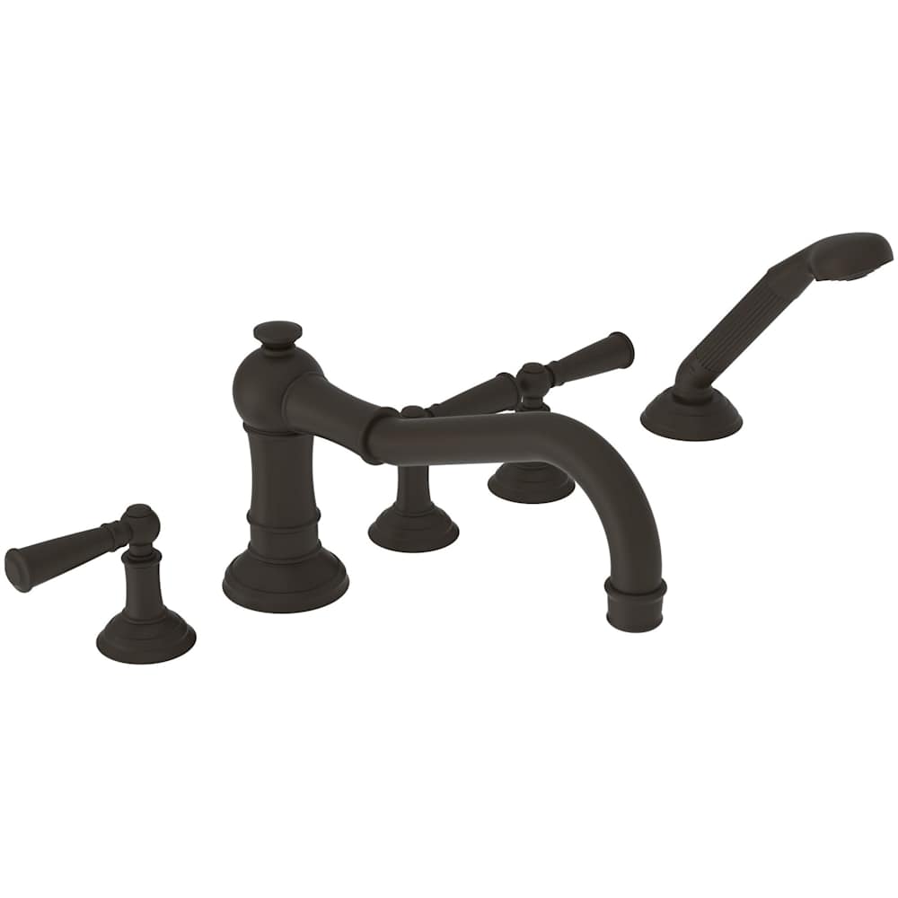 Jacobean Triple Handle Roman Tub Faucet with Handshower and Metal Lever Handles