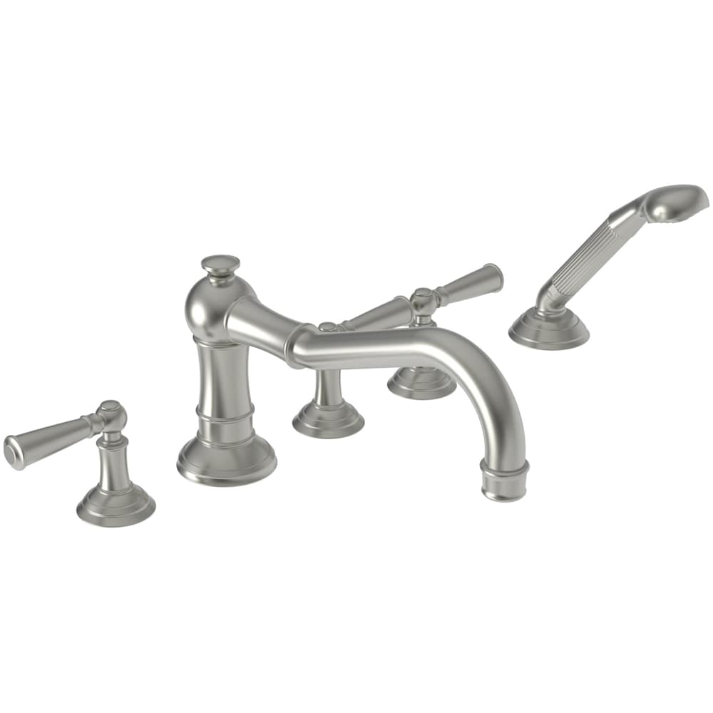 Jacobean Triple Handle Roman Tub Faucet with Handshower and Metal Lever Handles