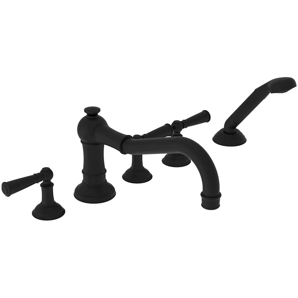 Jacobean Triple Handle Roman Tub Faucet with Handshower and Metal Lever Handles