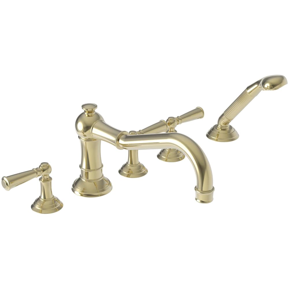 Jacobean Triple Handle Roman Tub Faucet with Handshower and Metal Lever Handles