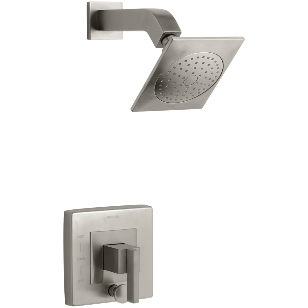 Single Handle Rite-Temp Pressure Balanced Shower Valve Trim with Single Function Shower Head, Diverter and Metal Lever Handle from the Loure Collection