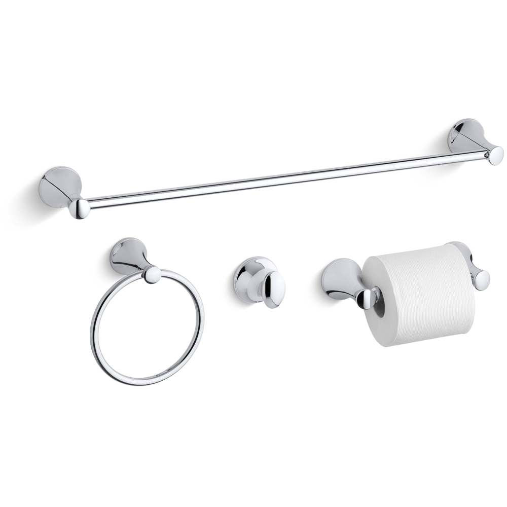 24" Towel Bar, Towel Ring, Tissue Holder and Robe Hook
