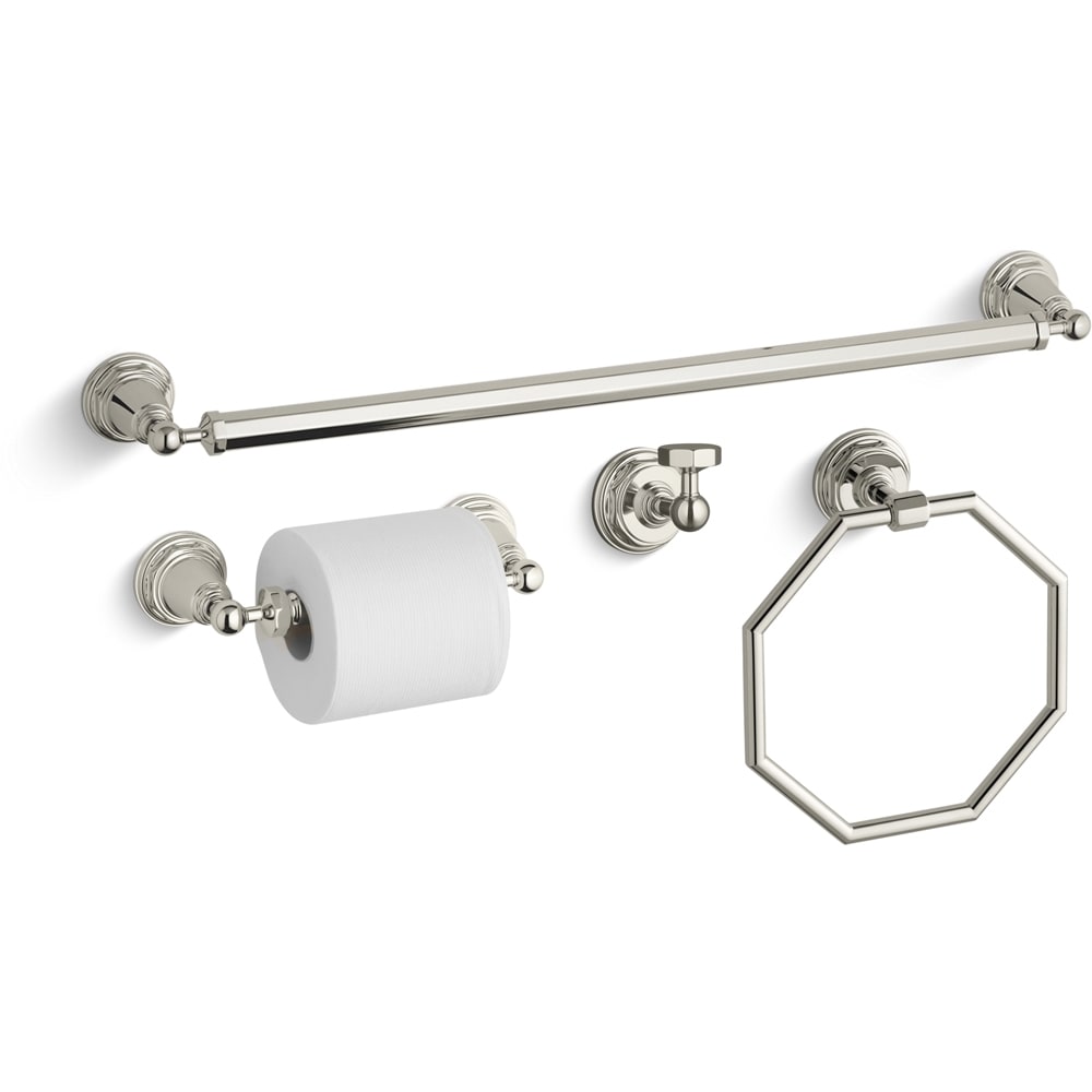 24" Towel Bar, Towel Ring, Tissue Holder and Robe Hook