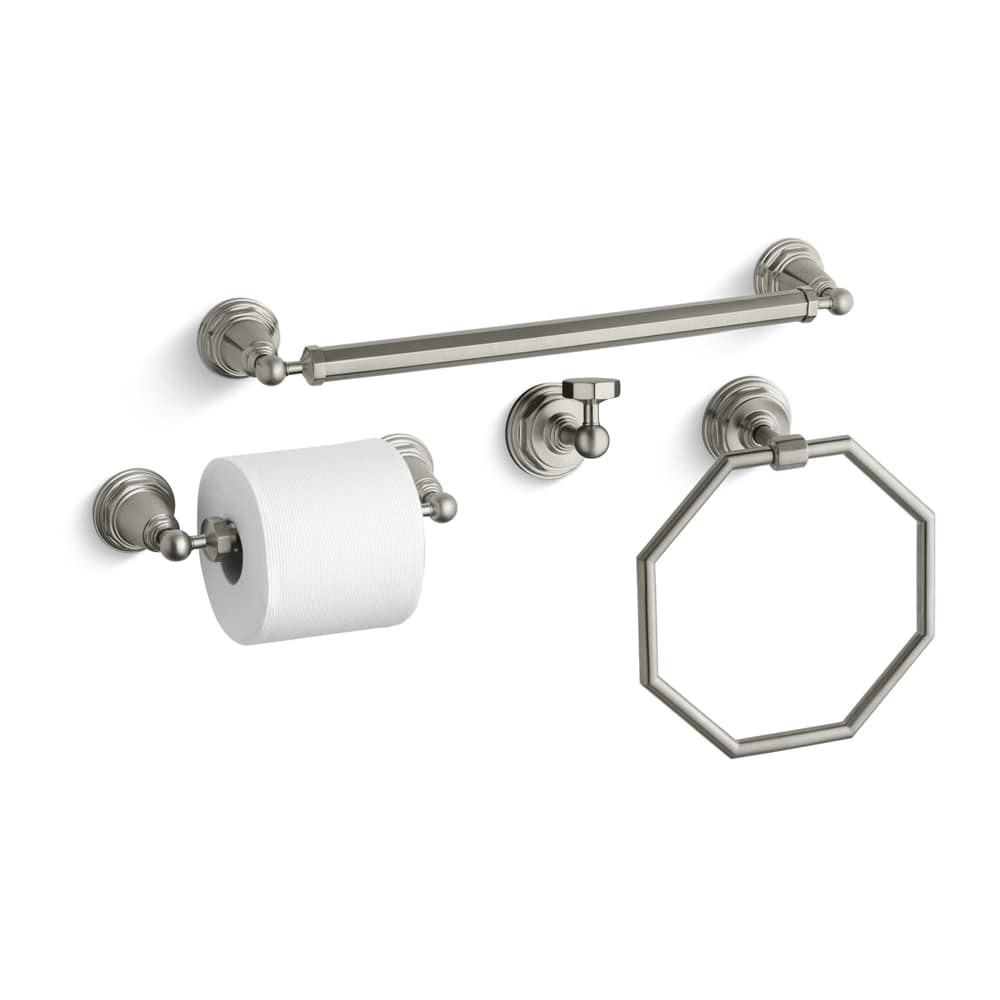 18" Towel Bar, Towel Ring, Tissue Holder and Robe Hook