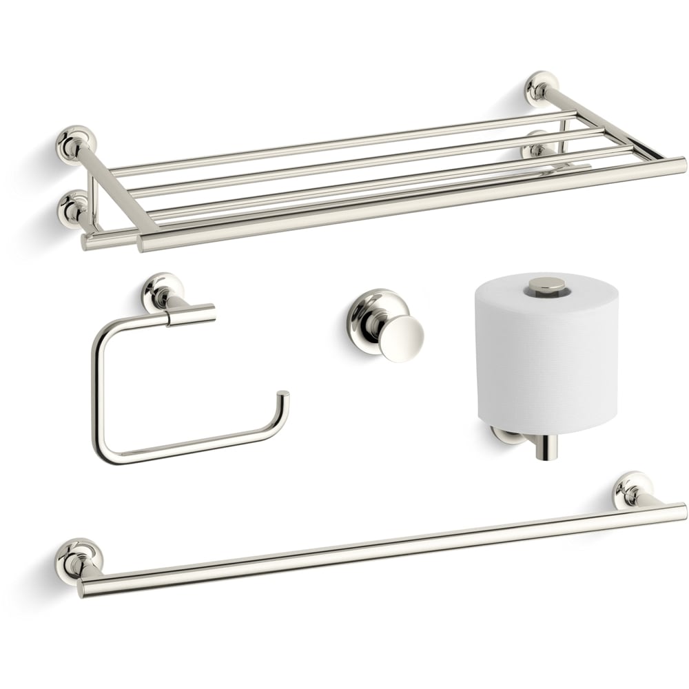 Purist 24" Towel Rack, 24" Towel Bar, Towel Ring, Tissue Holder and Robe Hook
