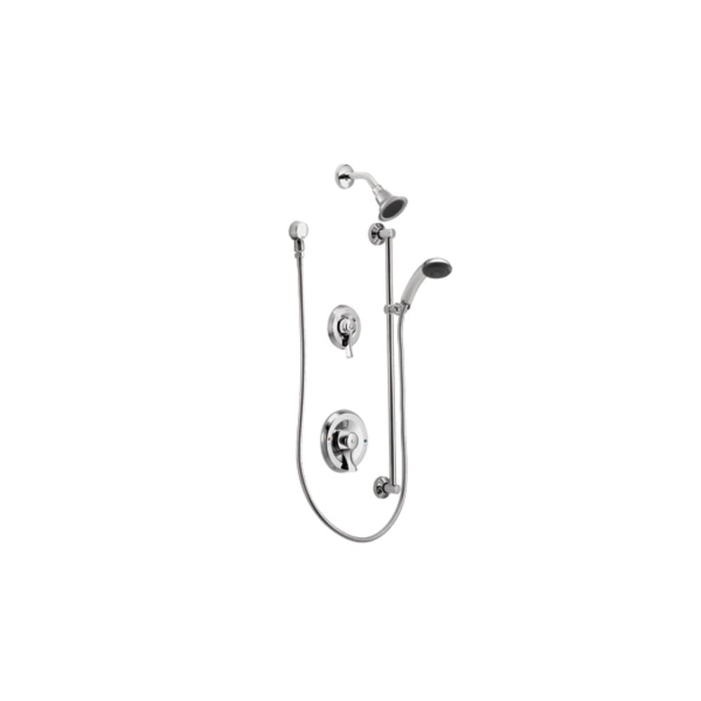 Moen Shower System with 2.5 GPM Single Function Shower Head and Posi-Temp Pressure Balancing Rough-In Valve from the Commercial Collection Chrome
