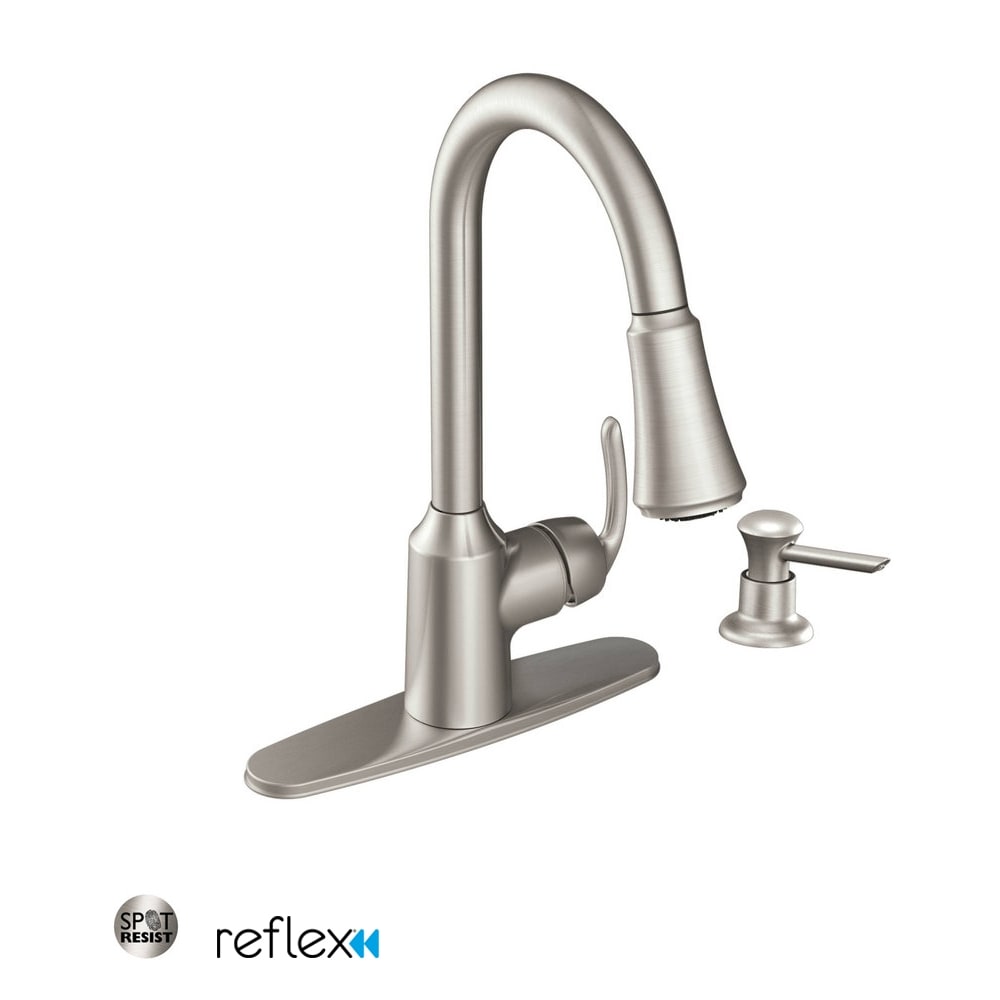 Moen Bayhill Pullout Spray High-Arc Kitchen Faucet with Reflex Technology - Includes Soap Dispenser Spot Resist Stainless