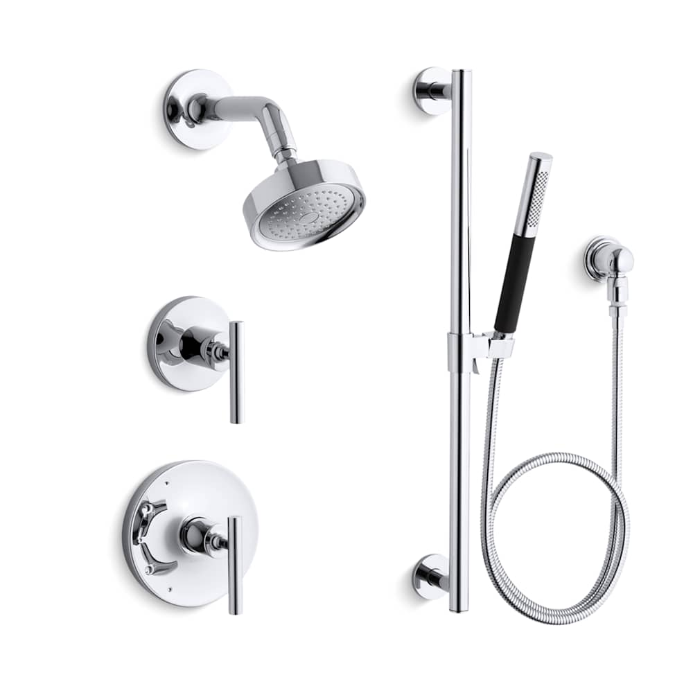 Kohler Purist Complete Pressure Balanced Shower Package with Hand Shower, Slide Rail, Diverter, and Valves