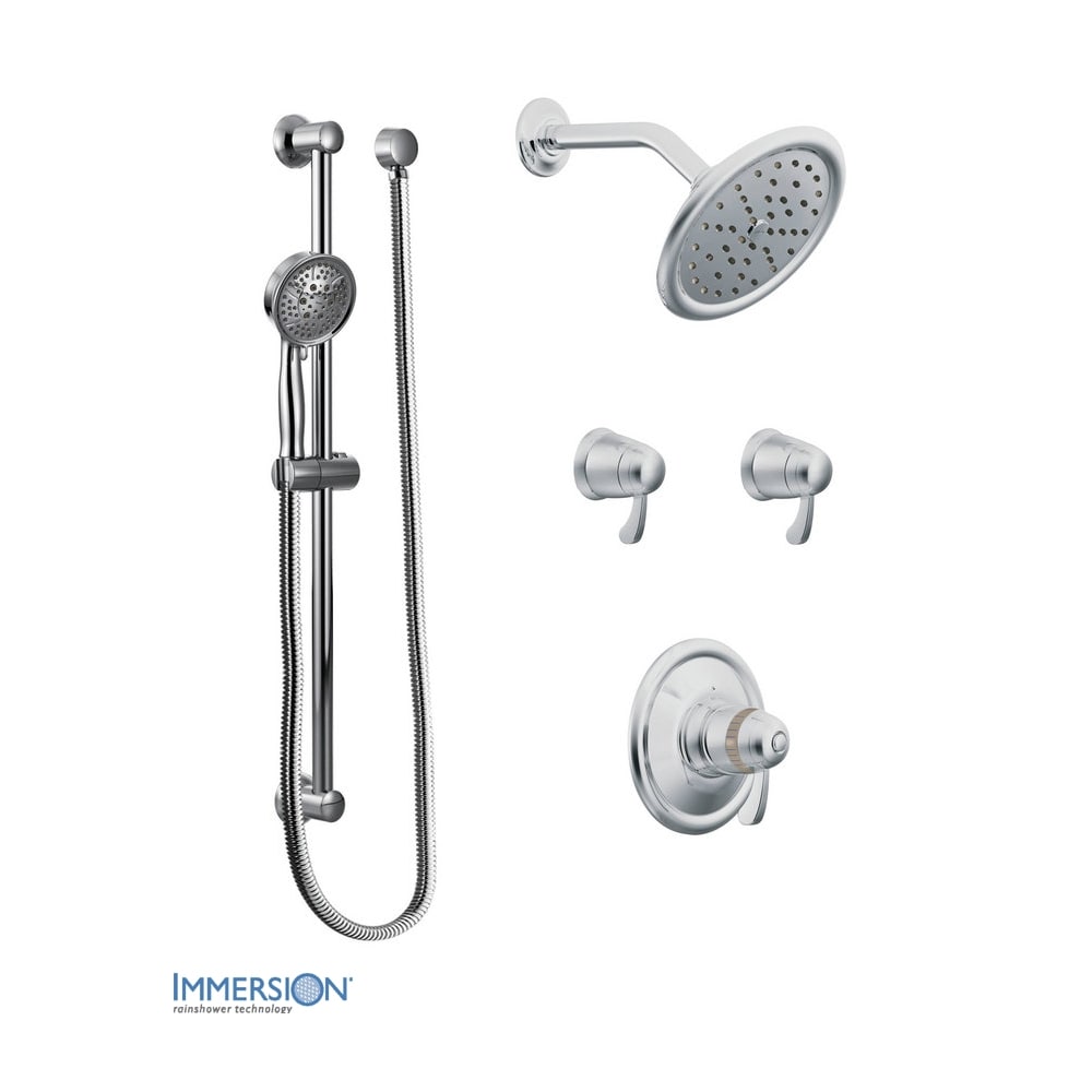 Moen Thermostatic Shower System with Shower Head, 2 Volume Controls, and Hand Shower (Valves Included) Chrome