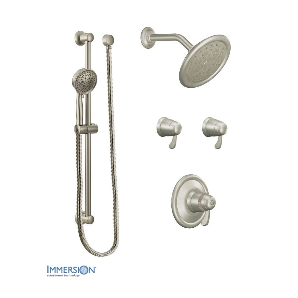 Moen Thermostatic Shower System with Shower Head, 2 Volume Controls, and Hand Shower (Valves Included) Brushed Nickel