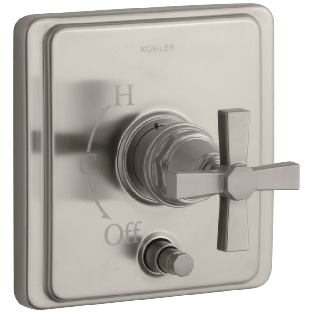 Pinstripe Pressure-Balancing Valve Trim with Diverter and Plain Cross Handle