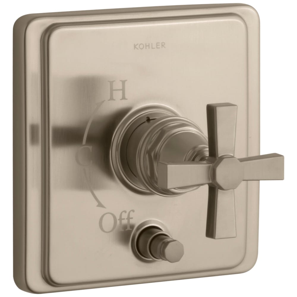 Pinstripe Pressure-Balancing Valve Trim with Diverter and Plain Cross Handle