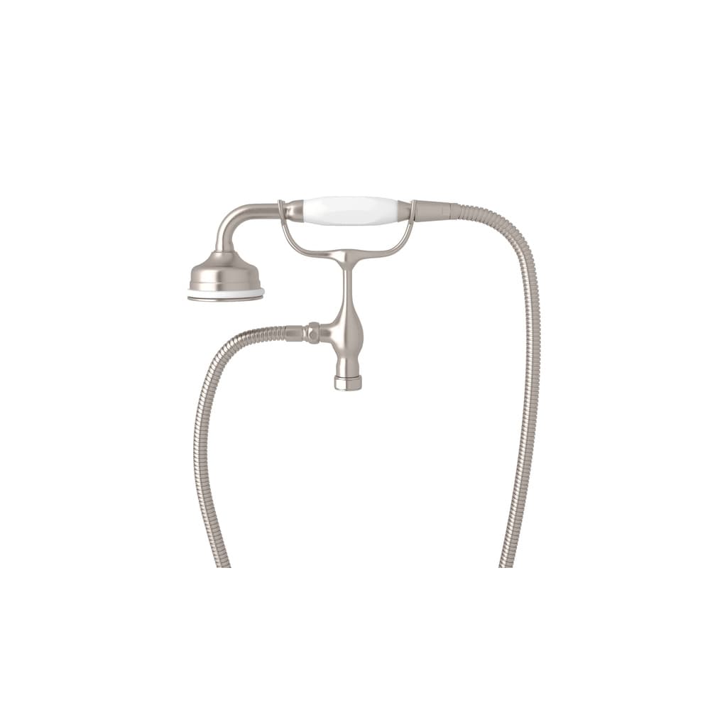 Perrin and Rowe Tub Filler Hand Shower with White Porcelain Handle, Cradle, and 60" Hose