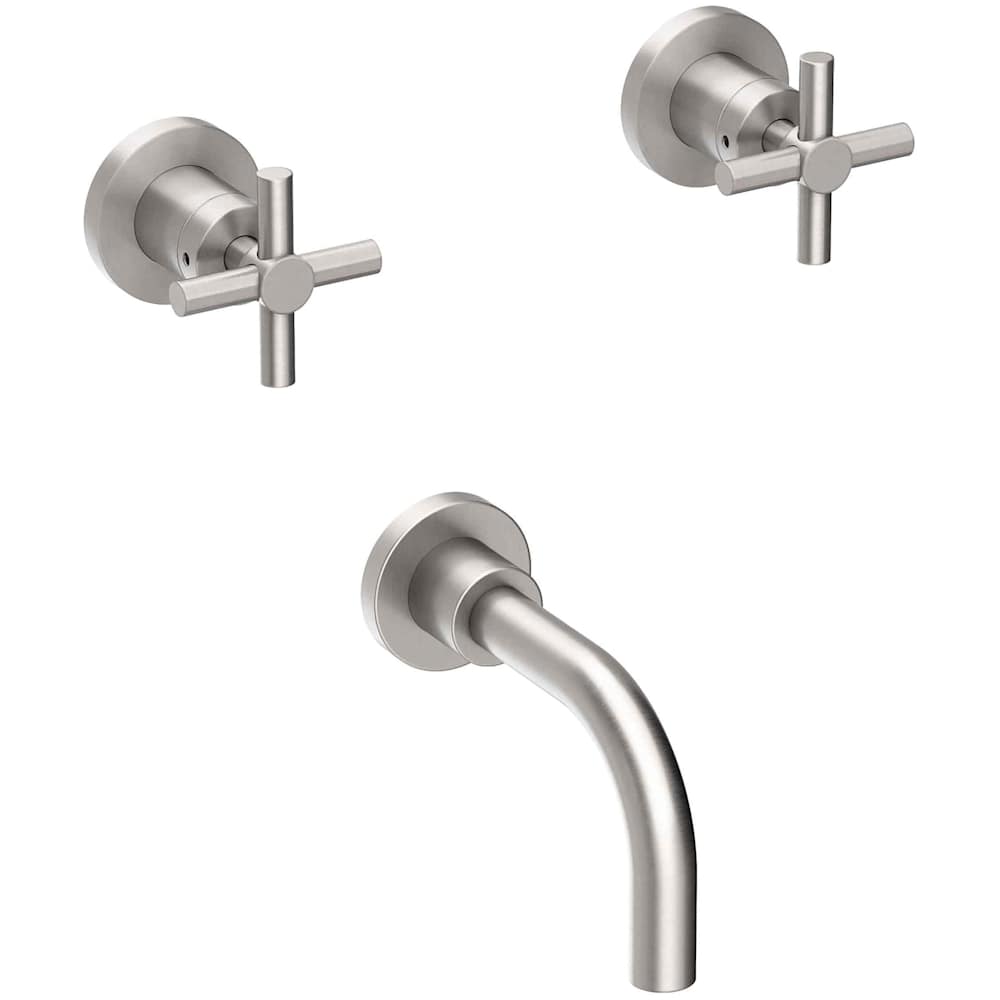 East Linear Wall Mounted Tub Filler with Metal Cross Handles