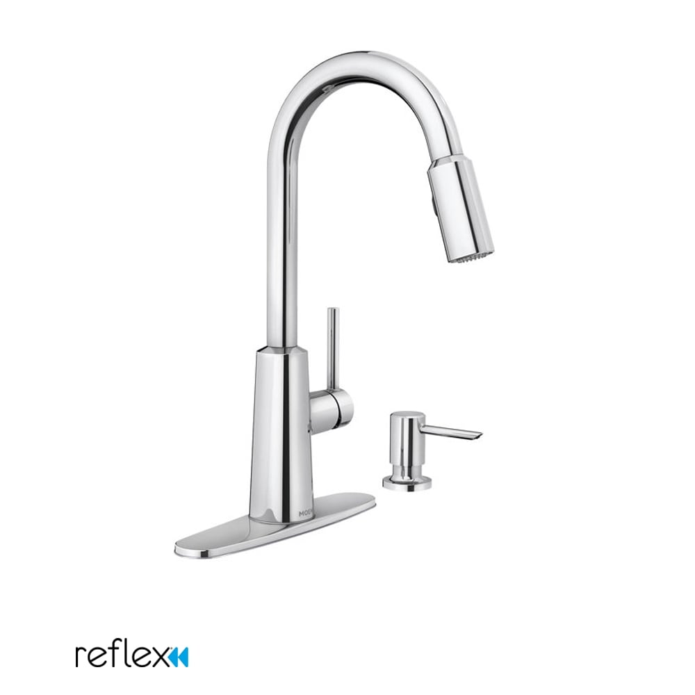 Moen Nori Pullout Spray High-Arc Kitchen Faucet with Soap Dispenser and Reflex Technology Chrome