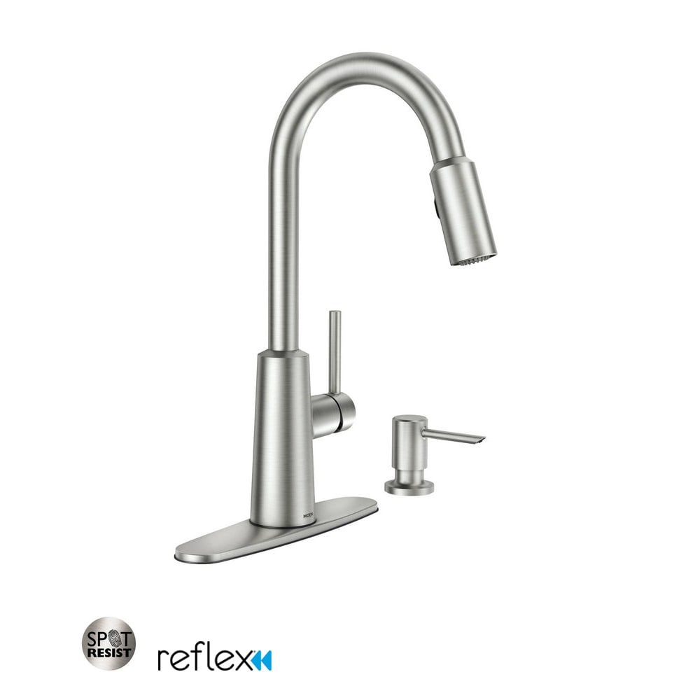 Moen Nori Pullout Spray High-Arc Kitchen Faucet with Soap Dispenser and Reflex Technology Spot Resist Stainless
