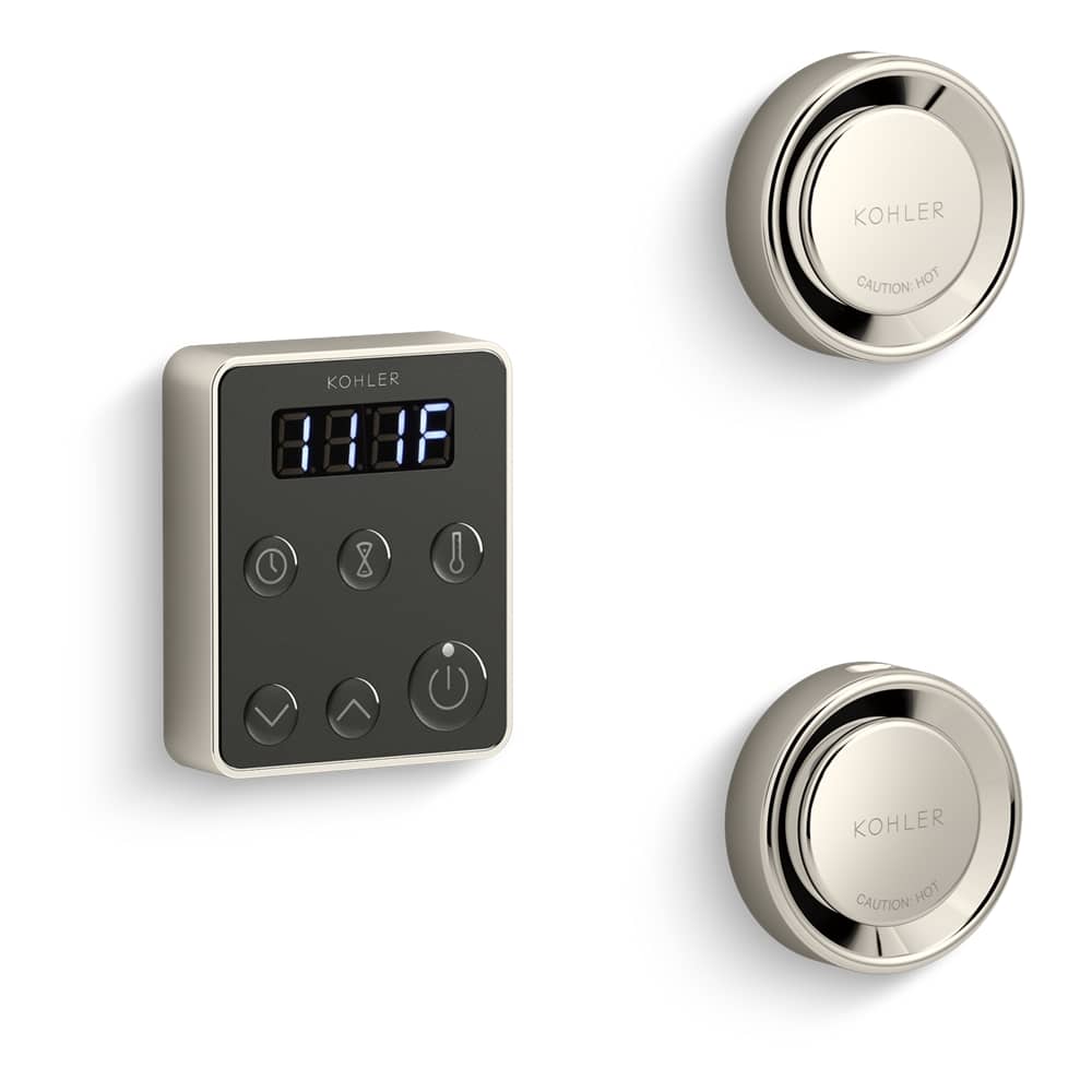 Invigoration Tandem Steam Control Kit with Fast-Response, Power Clean, Digital Clock, and Two Steam Heads with Aromatherapy Reservoirs