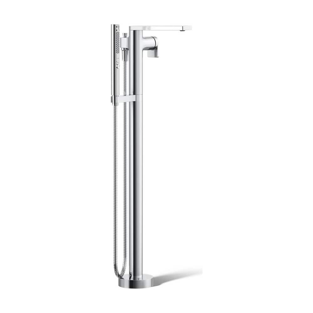 Composed Floor Mounted Tub Filler with Hand Shower and Built-In Diverter