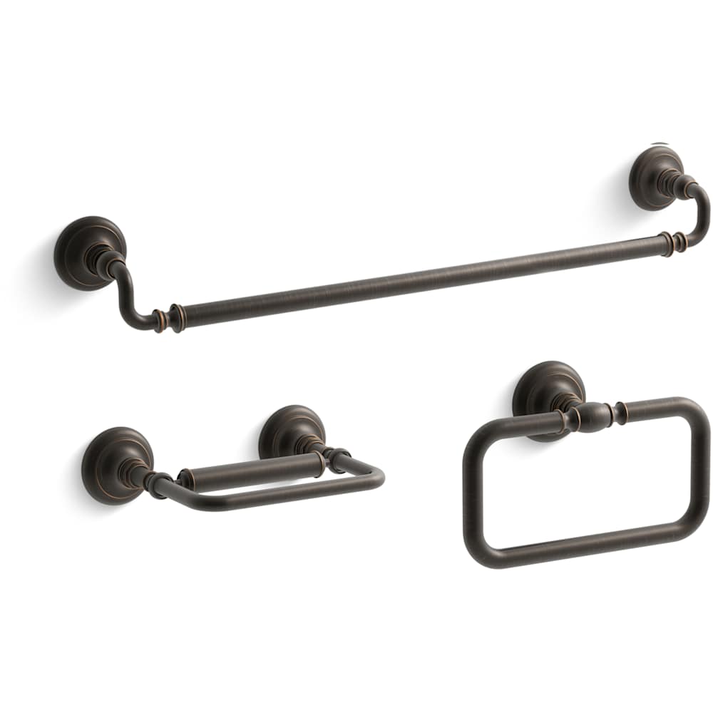 Artifacts 24" Towel Bar, Towel Ring, and Pivoting Toilet Paper Holder Bundle