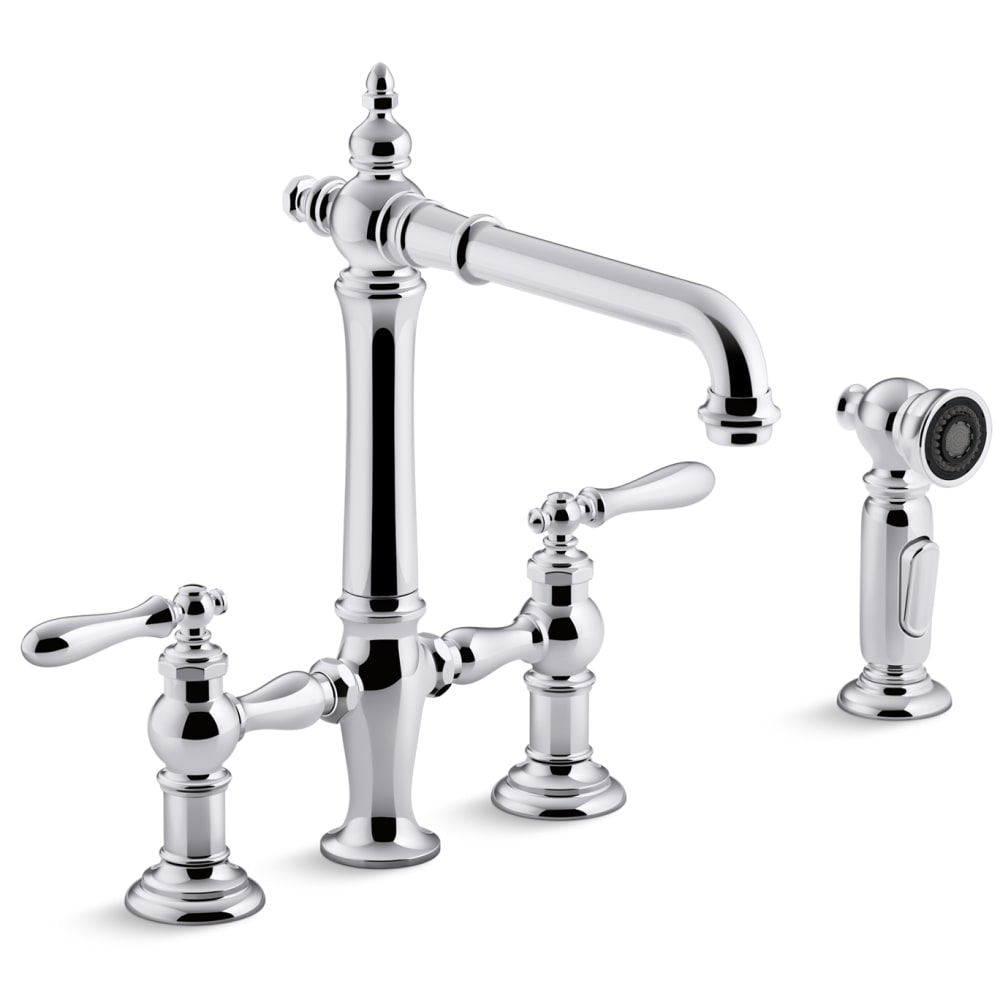Artifacts 1.5 GPM Widespread Bridge Kitchen Faucet with Sweep, BerrySoft, ProMotion, and MasterClean Technologies - Includes Side Spray