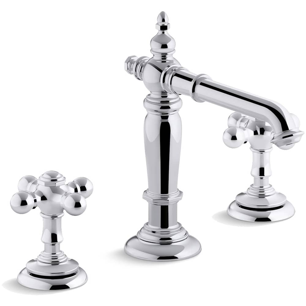 Artifacts Widespread Bathroom Faucet with Column Spout and Cross Handles - Includes Metal Pop-Up Drain Assembly