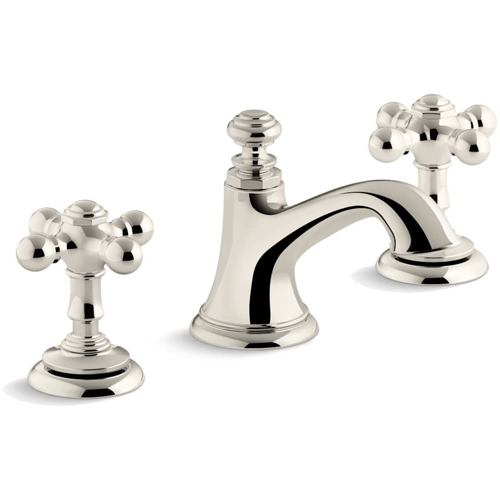 Artifacts Widespread Bathroom Faucet with Bell Spout and Cross Handles - Includes Clicker Drain Assembly
