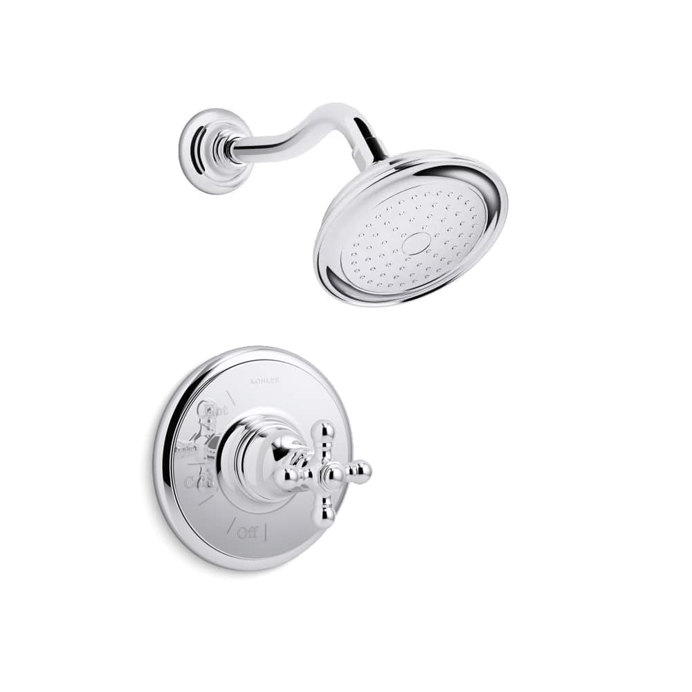 Artifacts Shower Trim Package with Cross Handle, Single Function Rain Shower Head and Katalyst Technology