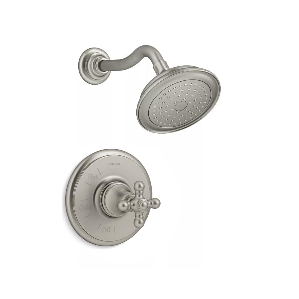 Artifacts Shower Trim Package with Cross Handle, Single Function Rain Shower Head and Katalyst Technology