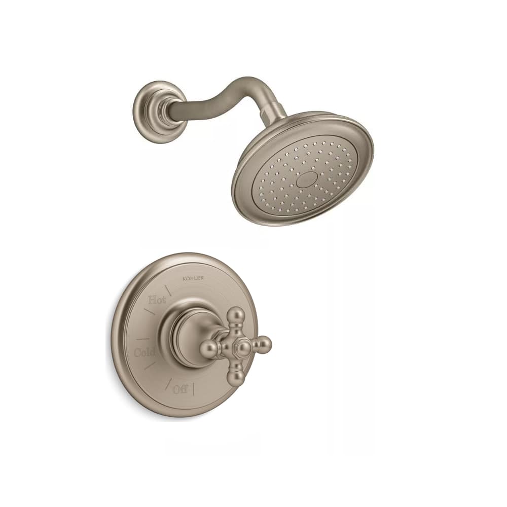 Artifacts Shower Trim Package with Cross Handle, Single Function Rain Shower Head and Katalyst Technology