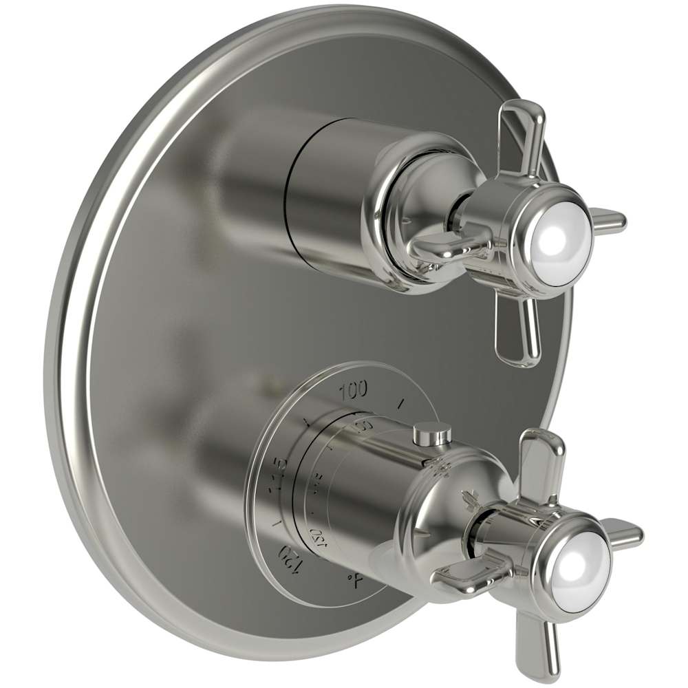 Fairfield Three Function Thermostatic Valve Trim Only with Dual Cross Handles, Integrated Diverter, and Volume Control - Less Rough In