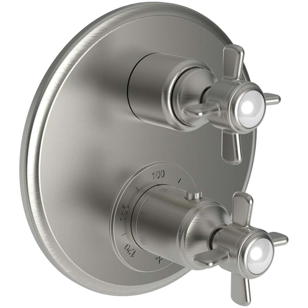 Fairfield Three Function Thermostatic Valve Trim Only with Dual Cross Handles, Integrated Diverter, and Volume Control - Less Rough In