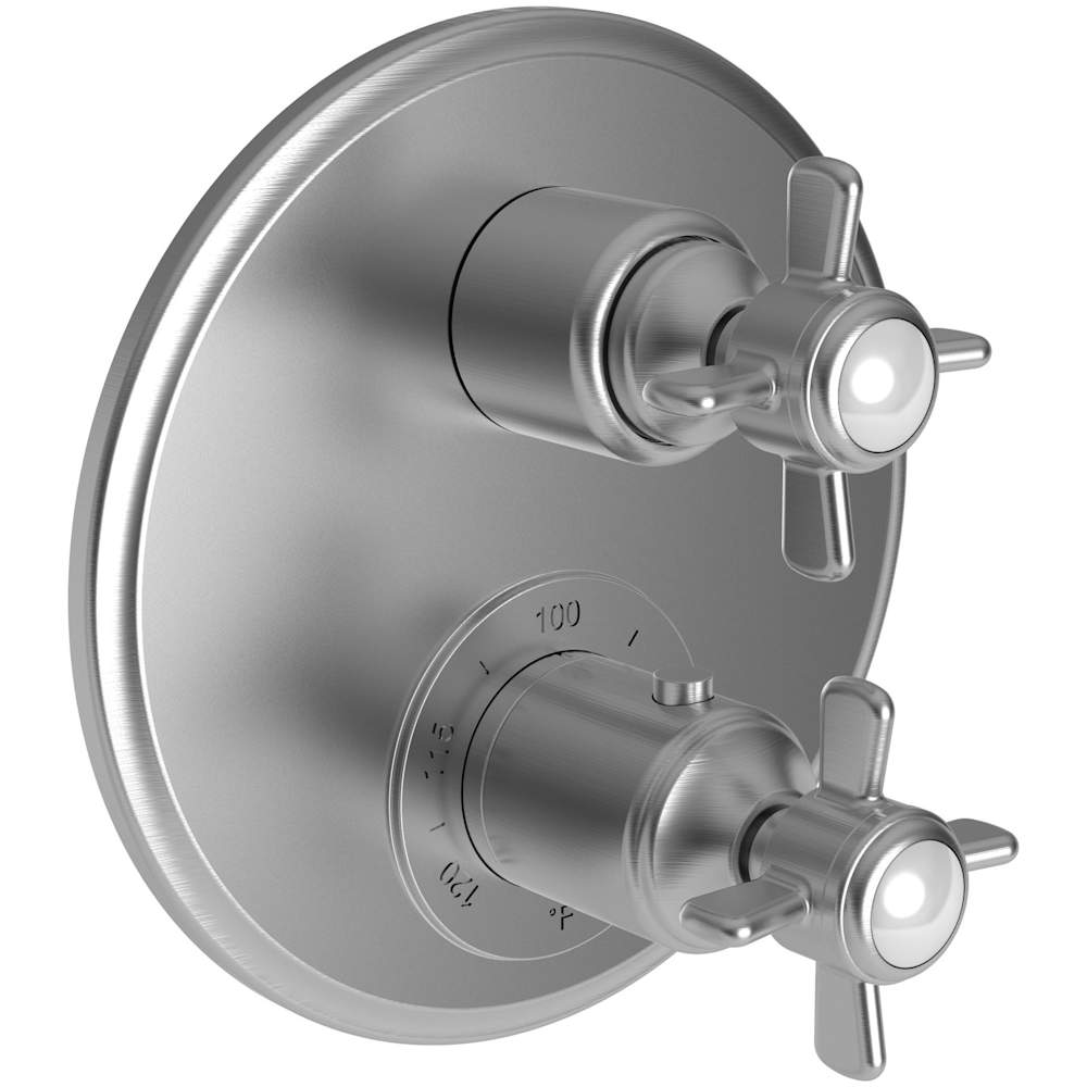 Fairfield Three Function Thermostatic Valve Trim Only with Dual Cross Handles, Integrated Diverter, and Volume Control - Less Rough In