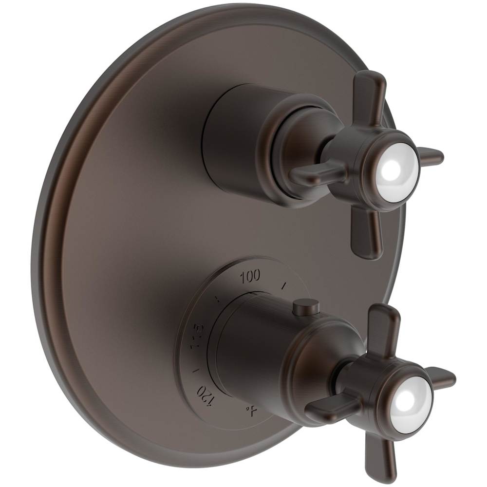 Fairfield Three Function Thermostatic Valve Trim Only with Dual Cross Handles, Integrated Diverter, and Volume Control - Less Rough In