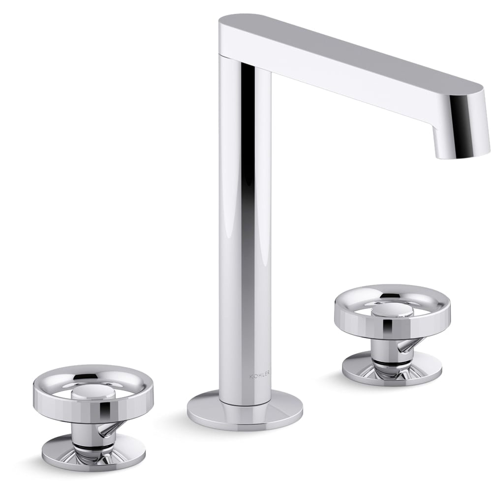 Components 1.2 GPM Widespread Row Spout Bathroom Faucet with Industrial Handles, UltraGlide Technology and Pop-Up Drain Assembly