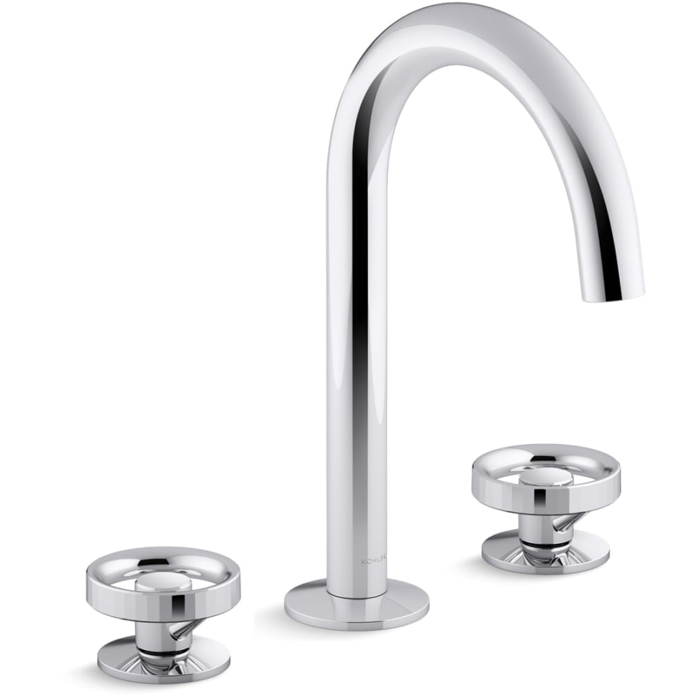 Components 1.2 GPM Widespread Tube Spout Bathroom Faucet with Industrial Handles, UltraGlide Technology and Pop-Up Drain Assembly