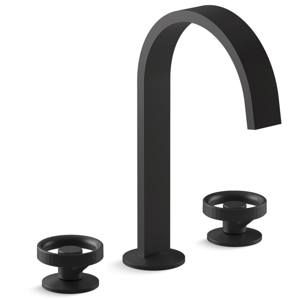 Components 1.2 GPM Widespread Ribbon Spout Bathroom Faucet with Industrial Handles, UltraGlide Technology and Pop-Up Drain Assembly