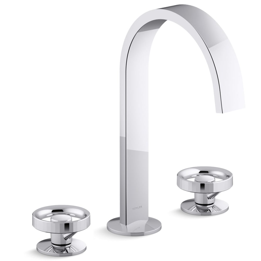 Components 1.2 GPM Widespread Ribbon Spout Bathroom Faucet with Industrial Handles, UltraGlide Technology and Pop-Up Drain Assembly