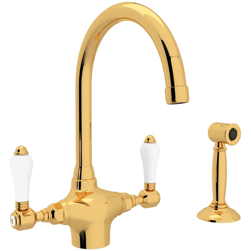 San Julio 1.5 GPM Single Hole Kitchen Faucet with Porcelain Lever Handles- Includes Side Spray