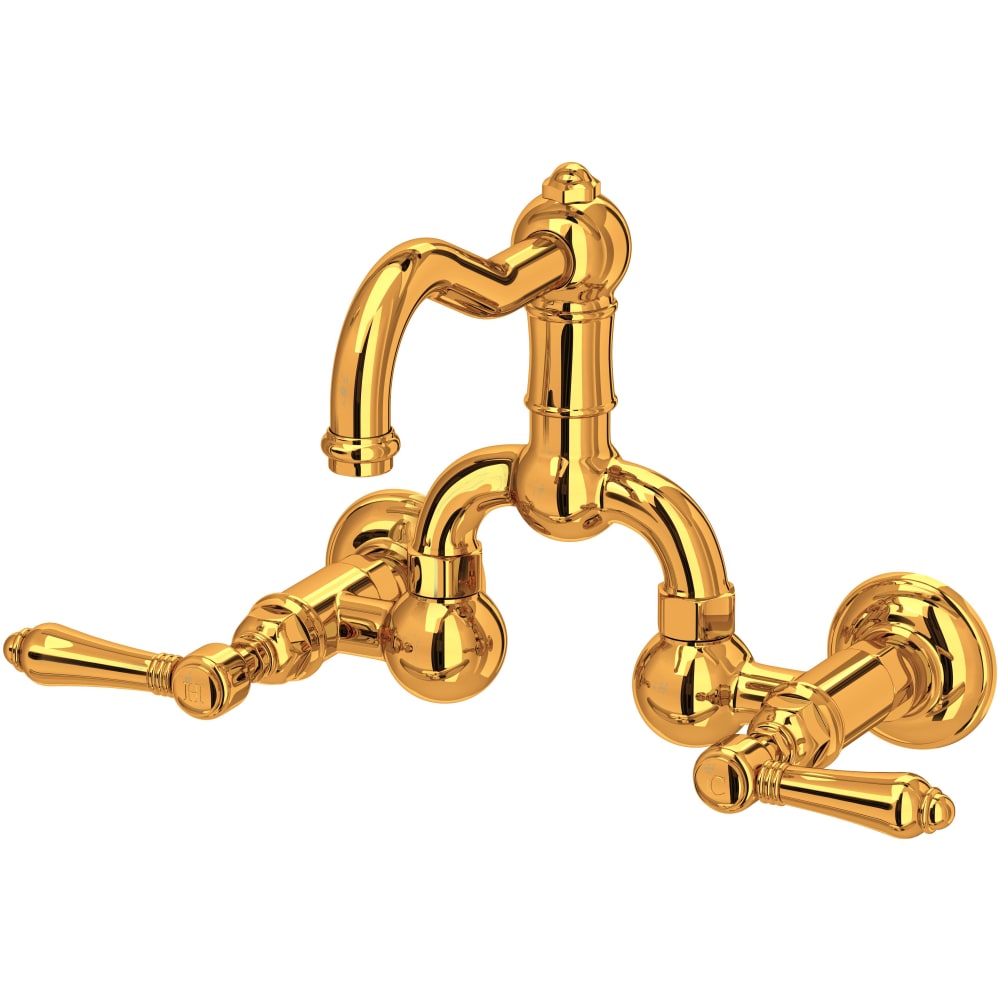 Acqui 1.2 GPM Wall Mounted Widespread Bridge Bathroom Faucet with Pop-Up Drain Assembly and Metal Lever Handles