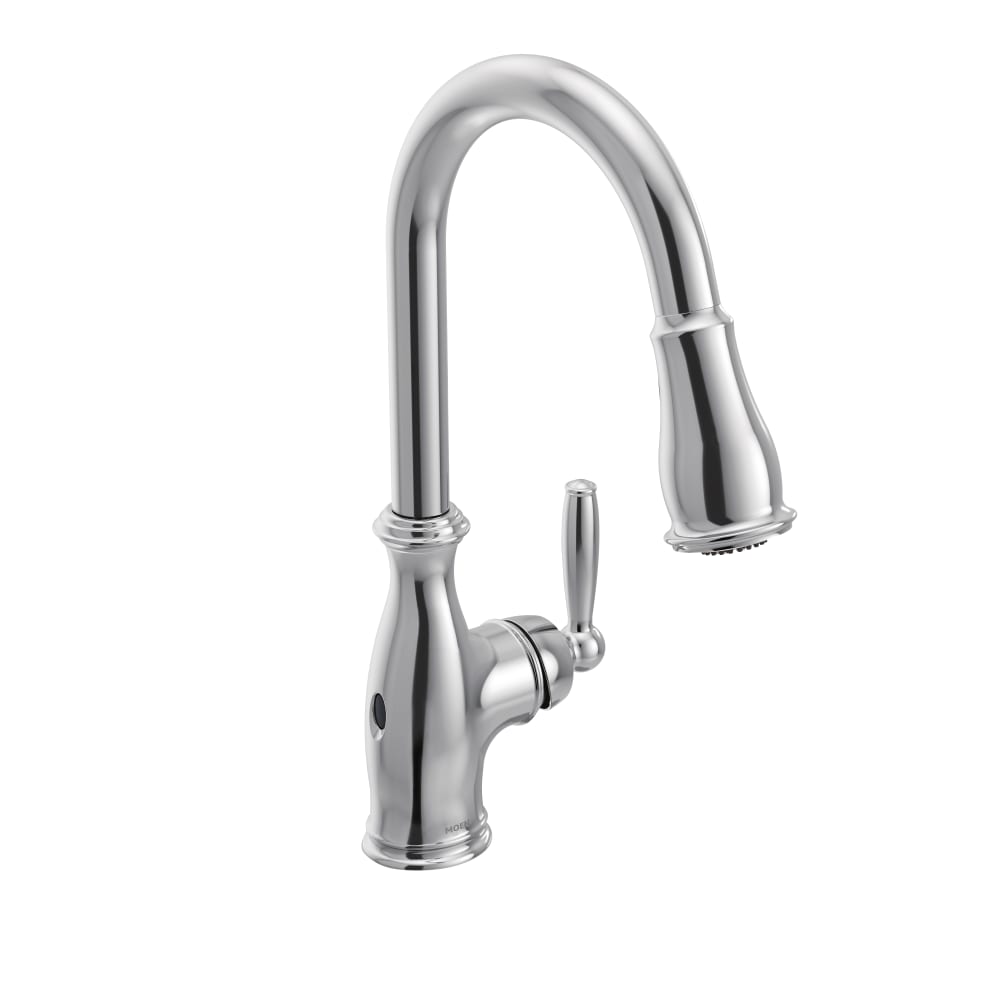 Moen Brantford 1.5 GPM Single Hole Pull Down Kitchen Faucet with Duralast, Duralock, MotionSense, PowerClean, and Reflex Technology - Includes Escutcheon Chrome